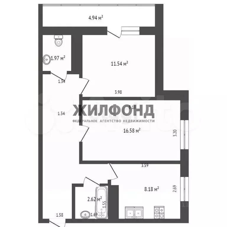 2-к. квартира, 51 м, 8/9 эт. - Фото 0