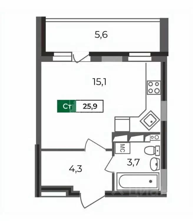Студия Владимирская область, Владимир бул. Сталинградский, 5 (28.7 м) - Фото 1