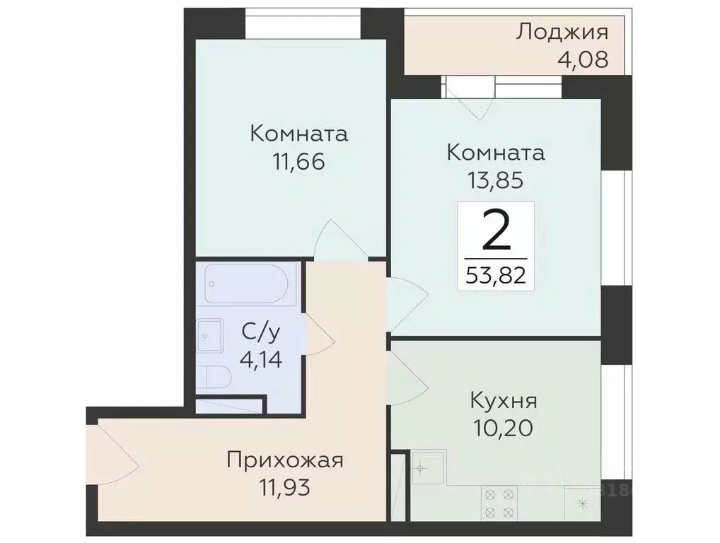 2-к кв. Воронежская область, Воронеж ул. Матросова (53.82 м) - Фото 0
