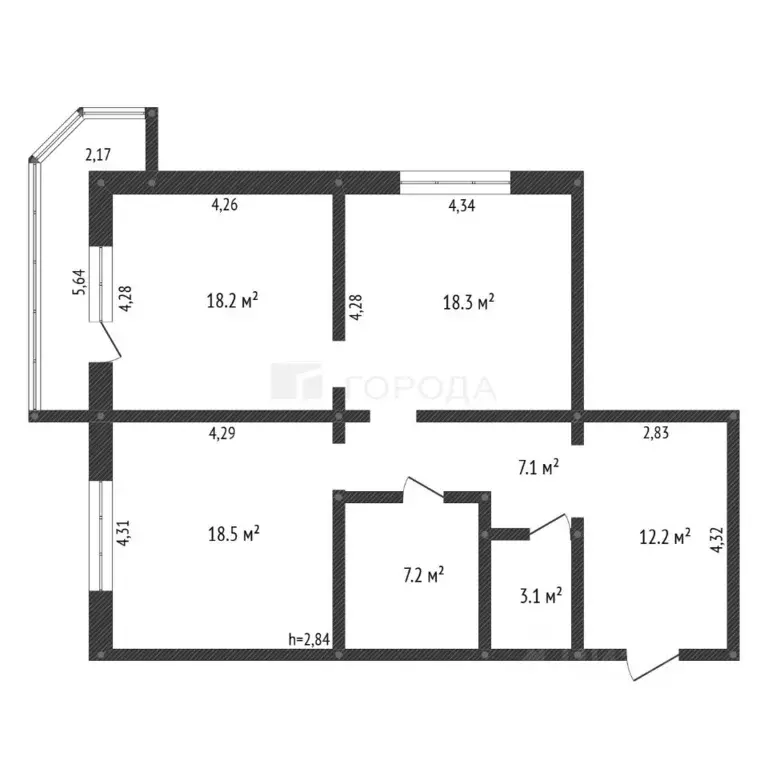 2-к кв. Кемеровская область, Новокузнецк ул. Кирова, 100 (84.6 м) - Фото 2