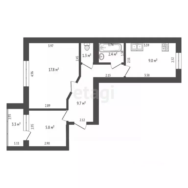 2-к кв. Башкортостан, Стерлитамак ул. Тукаева, 14А (48.7 м) - Фото 1