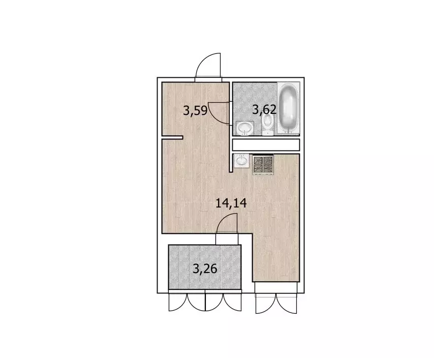 Квартира-студия: деревня Патрушева, улица Александра Пушкина, 8 (21.34 ... - Фото 1