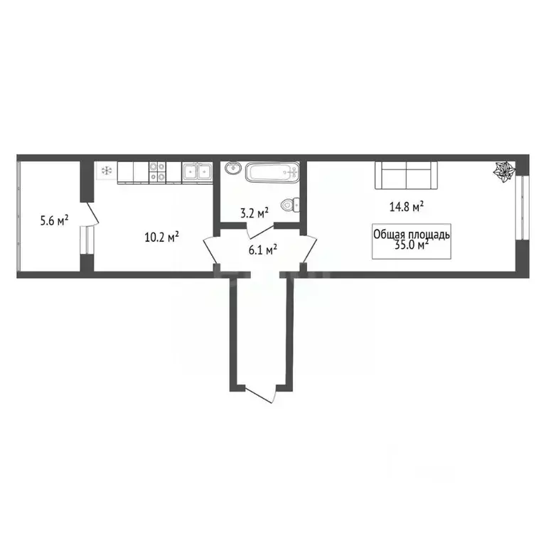 1-к кв. Новосибирская область, Обь Октябрьская ул., 10 (35.0 м) - Фото 1
