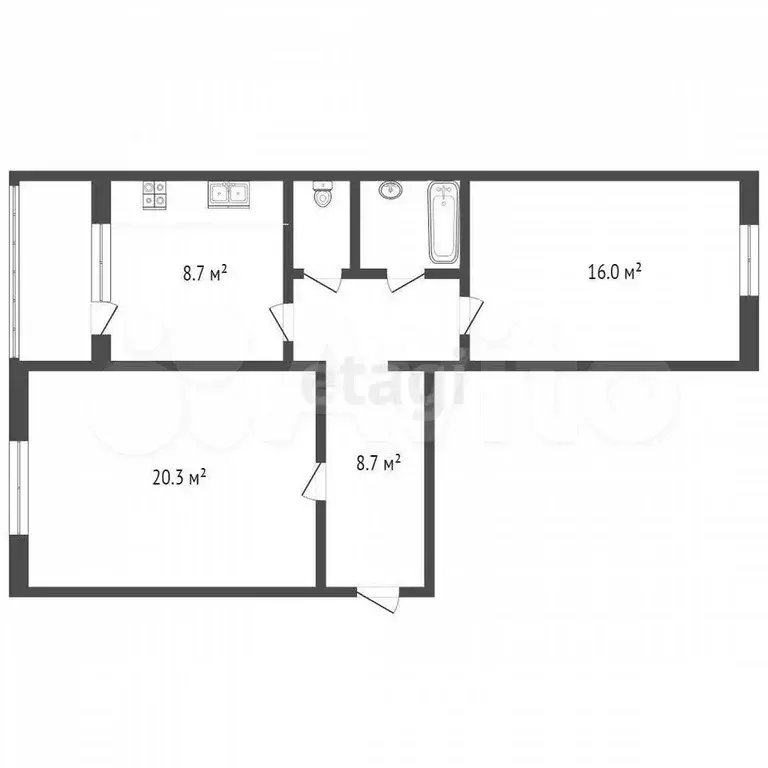 2-к. квартира, 53,7 м, 3/4 эт. - Фото 1