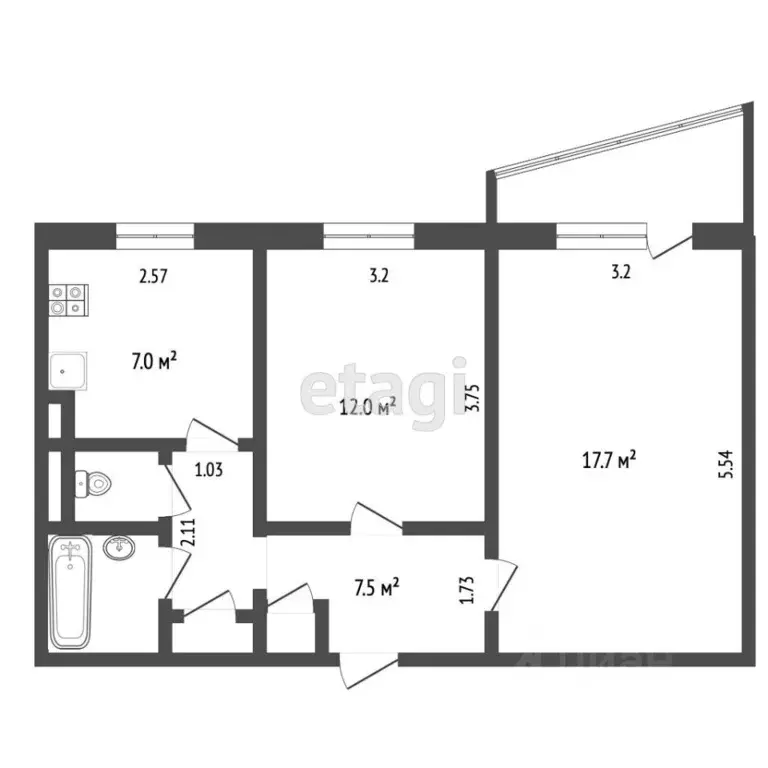 2-к кв. Крым, Симферополь ул. Куйбышева (49.0 м) - Фото 1