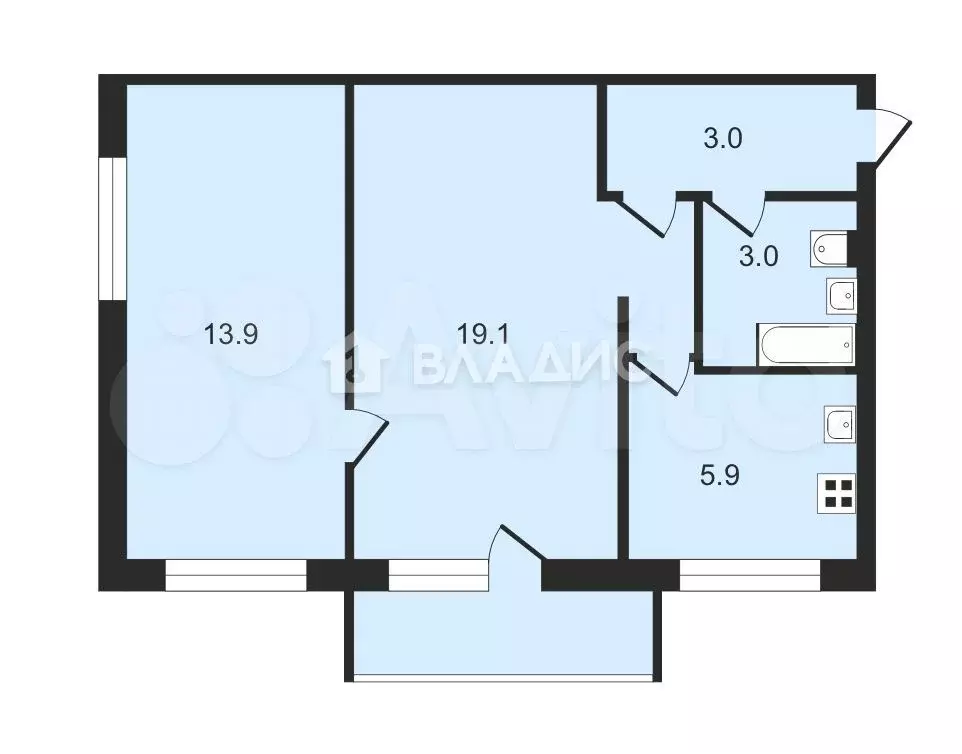 2-к. квартира, 44,9 м, 5/5 эт. - Фото 0