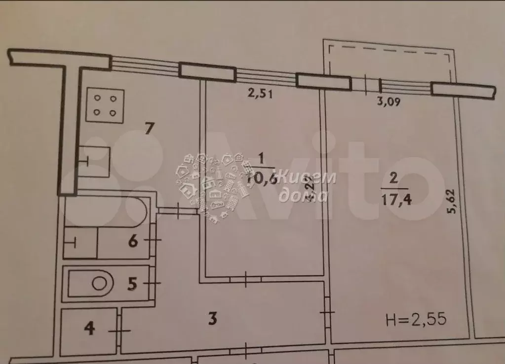 2-к. квартира, 45 м, 4/5 эт. - Фото 0