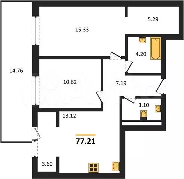 2-к. квартира, 77,2 м, 1/4 эт. - Фото 1