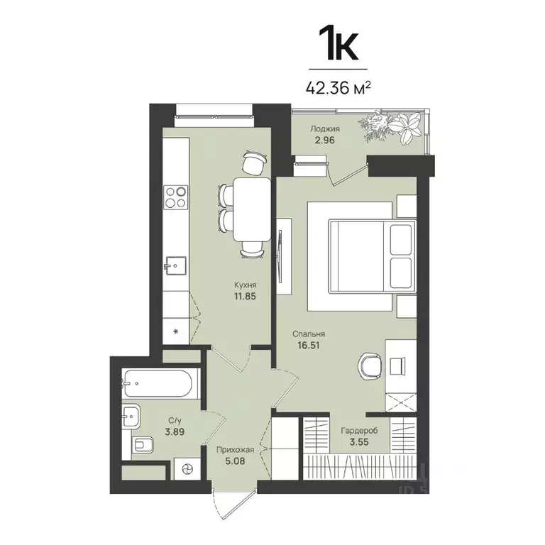 1-к кв. Пермский край, Пермь Уинская ул., 54 (42.36 м) - Фото 1