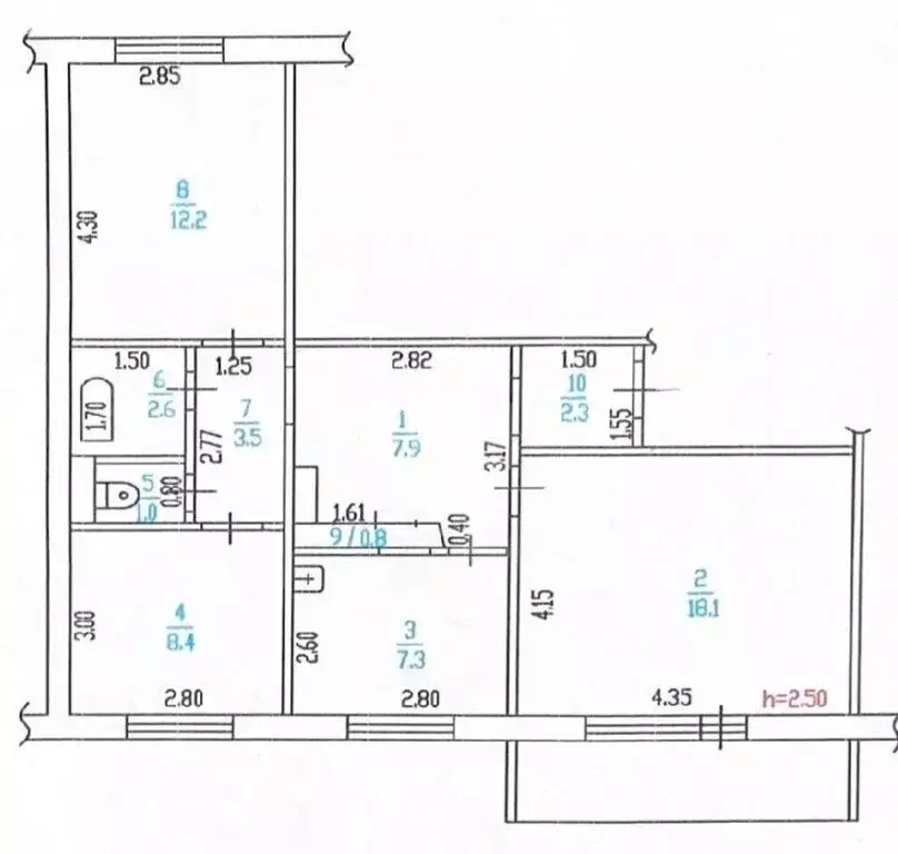 3-комнатная квартира: Барнаул, улица Попова, 118/24 (64.1 м) - Фото 1