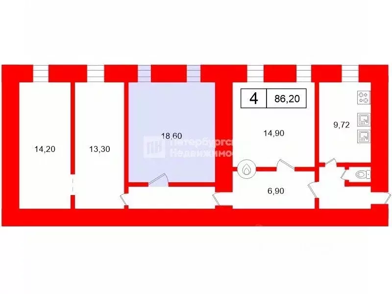 Комната Санкт-Петербург Спасский пер., 6-8 (18.6 м) - Фото 2