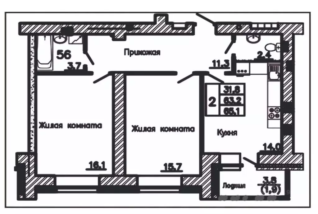 2-к кв. Воронежская область, Воронеж Путиловская ул., 19 (65.0 м) - Фото 1