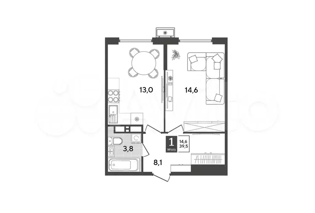 1-к. квартира, 39,5 м, 13/18 эт. - Фото 1