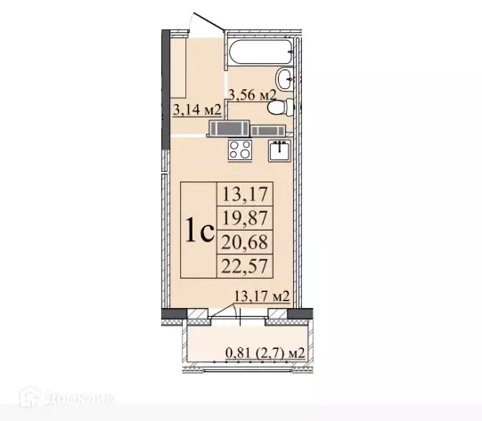 Продаётся 1-к квартира, 20.68 м - Фото 0