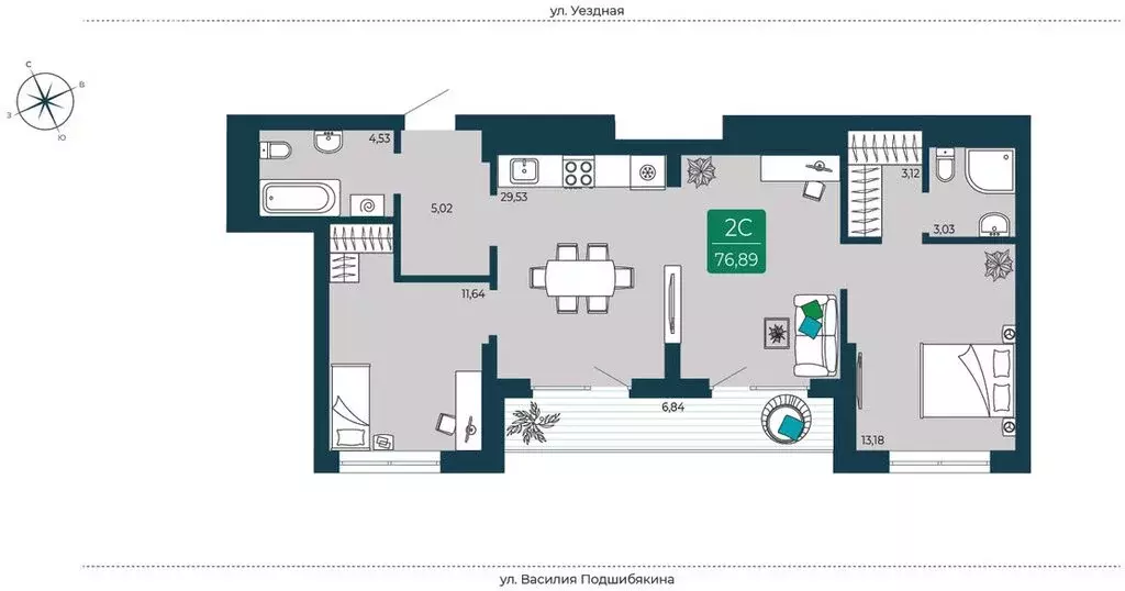 2-комнатная квартира: Тюмень, микрорайон Тюменская Слобода, жилой ... - Фото 1