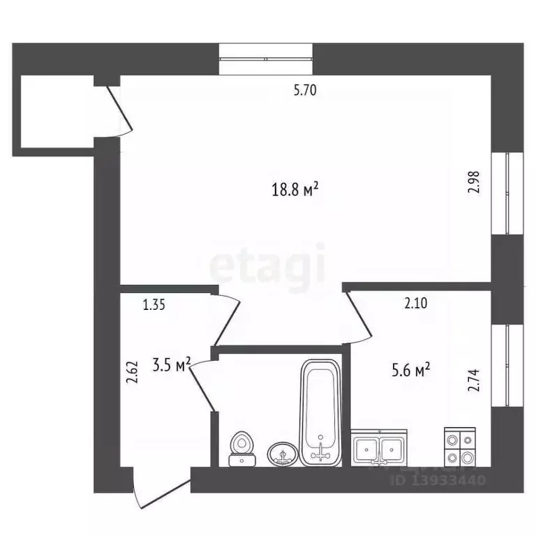1-к кв. Тюменская область, Тюмень ул. Мельникайте, 96 (30.0 м) - Фото 1