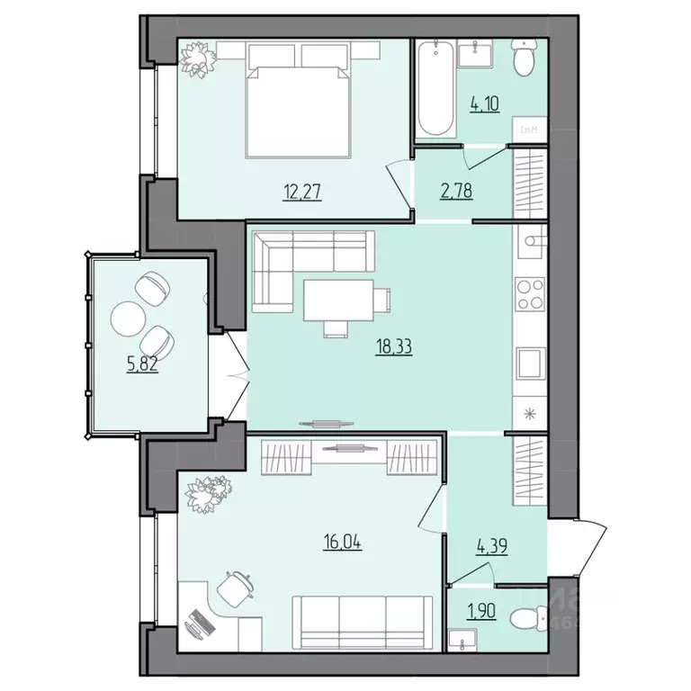 2-к кв. Ярославская область, Рыбинск Февральская ул., 12 (62.72 м) - Фото 1
