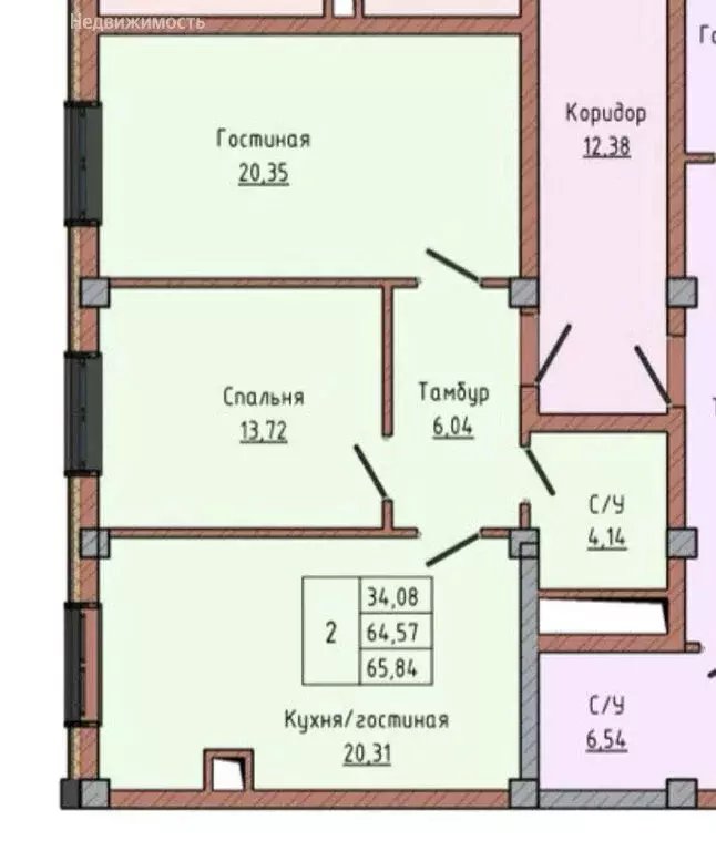 2-комнатная квартира: Нальчик, улица Ашурова, 20 (65.84 м) - Фото 0