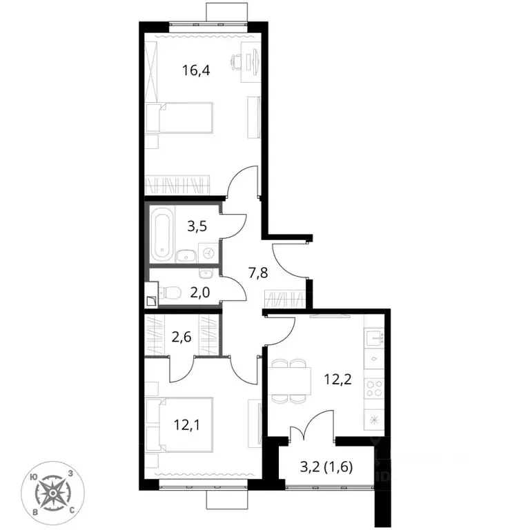 2-к кв. Московская область, Химки Подрезково мкр, 1-й Шереметьевский ... - Фото 2