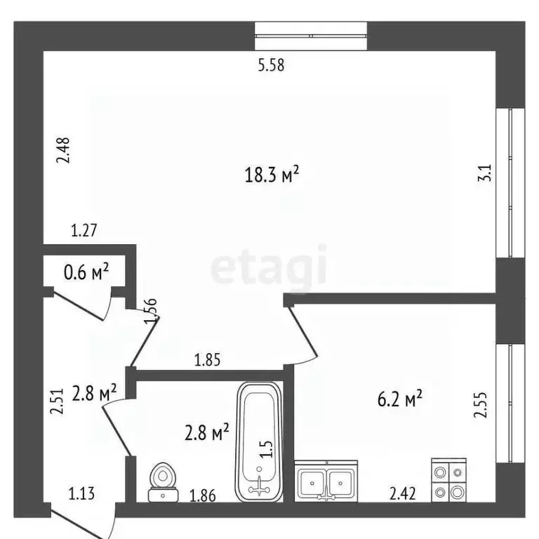 1-к кв. Кемеровская область, Юрга Строительная ул., 19 (30.7 м) - Фото 0