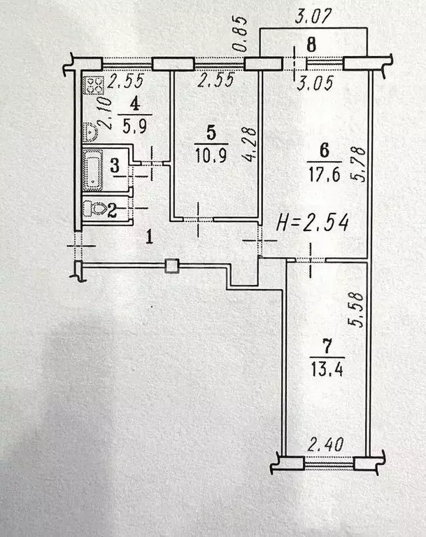 3-к. квартира, 59,3 м, 5/6 эт. - Фото 0