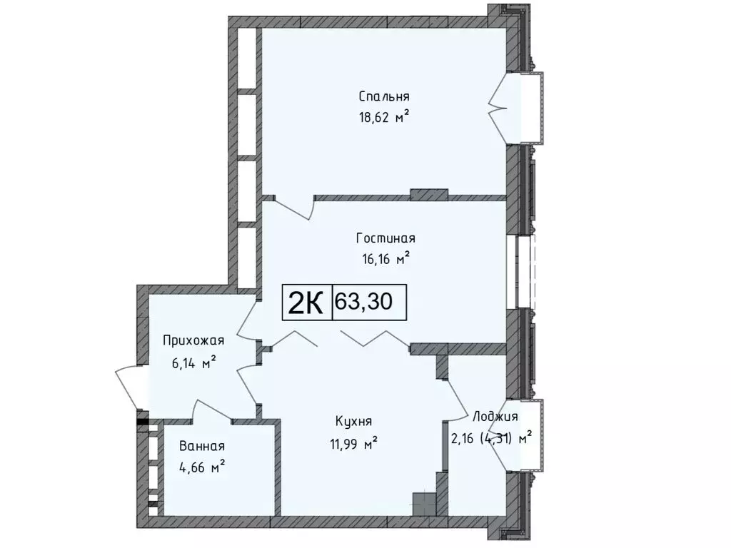 2-комнатная квартира: Каспийск, улица М. Халилова, 1А (63.3 м) - Фото 0