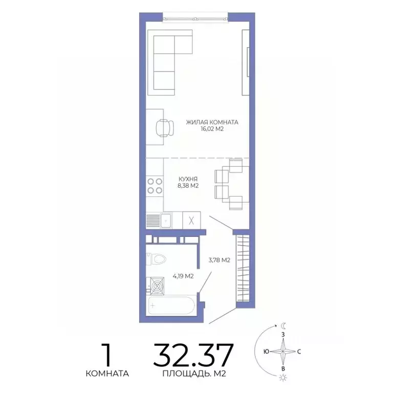 1-к кв. Пензенская область, Пенза Лугометрия жилой комплекс (32.37 м) - Фото 1