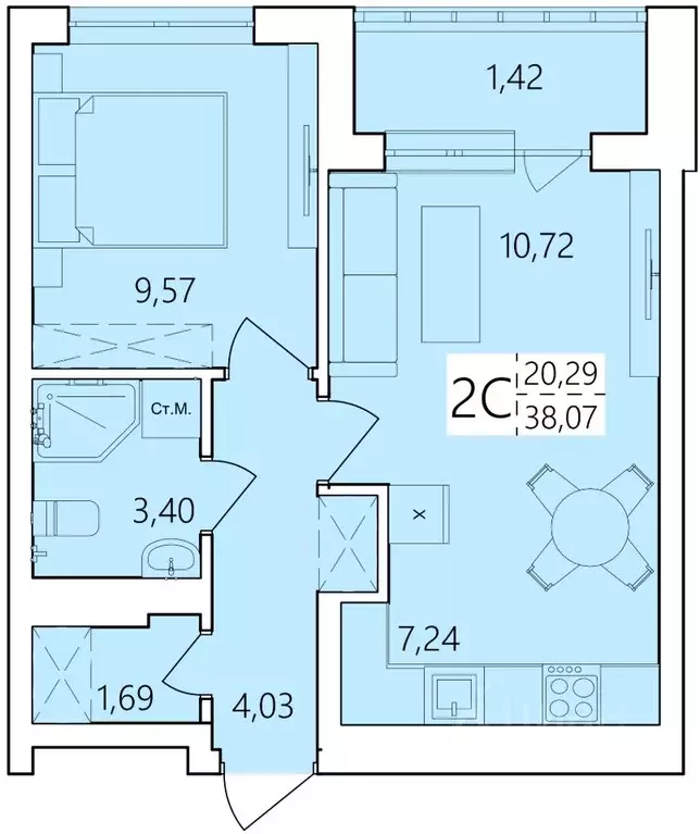 2-к кв. Башкортостан, Уфа Затон жилрайон, Волна жилой комплекс (38.07 ... - Фото 1