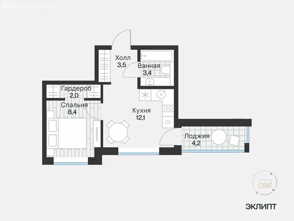 1-комнатная квартира: Тюмень, улица Игоря Комиссарова, 19 (31.4 м) - Фото 1