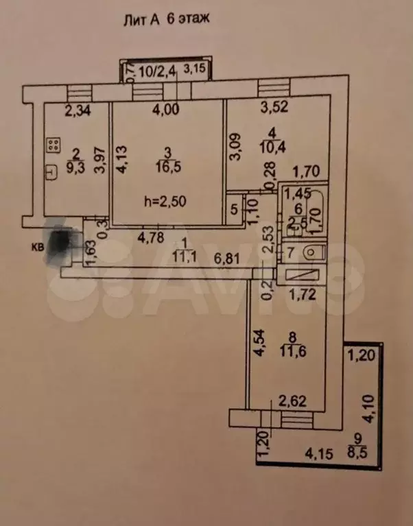 2-к. квартира, 43,9 м, 4/9 эт. - Фото 0