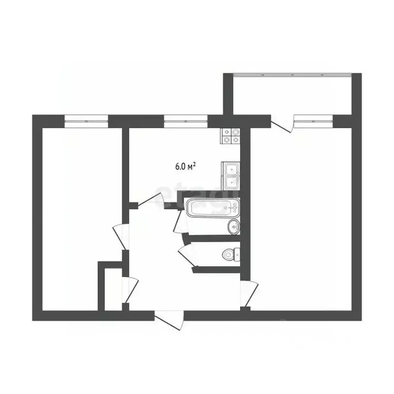 2-к кв. Тюменская область, Тюмень ул. Серова, 21 (45.2 м) - Фото 1
