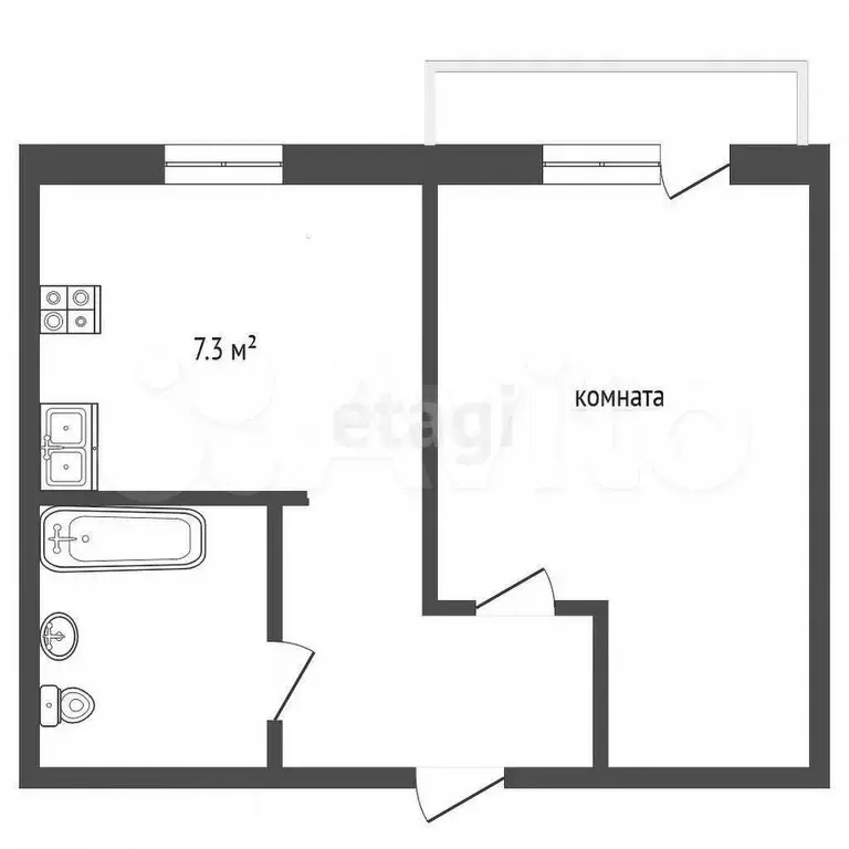 1-к. квартира, 29,9 м, 6/10 эт. - Фото 0