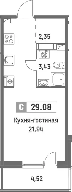 Продаётся квартира-студия, 29.08 м - Фото 1