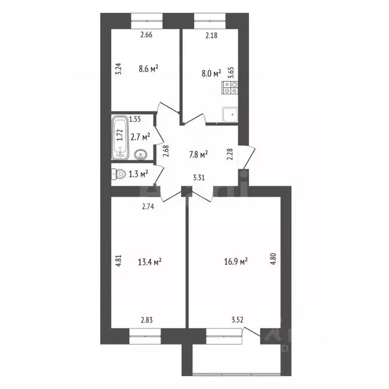 3-к кв. Архангельская область, Котлас ул. Невского, 6 (58.7 м) - Фото 2