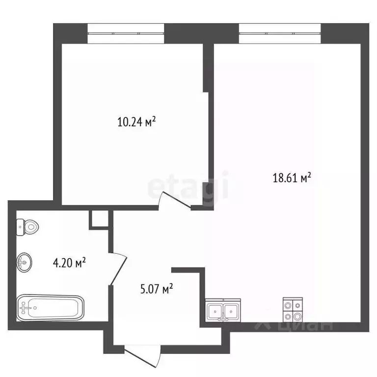 1-к кв. Тюменская область, Тюмень ул. Новоселов, 90 (38.12 м) - Фото 1