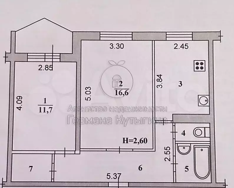 2-к. квартира, 50 м, 6/9 эт. - Фото 0