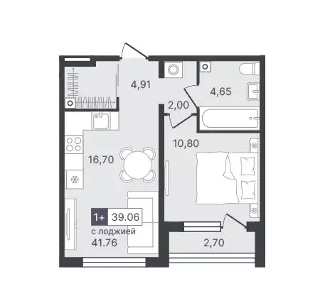 1-комнатная квартира: Тюмень, Ставропольская улица, 1 (39.06 м) - Фото 0