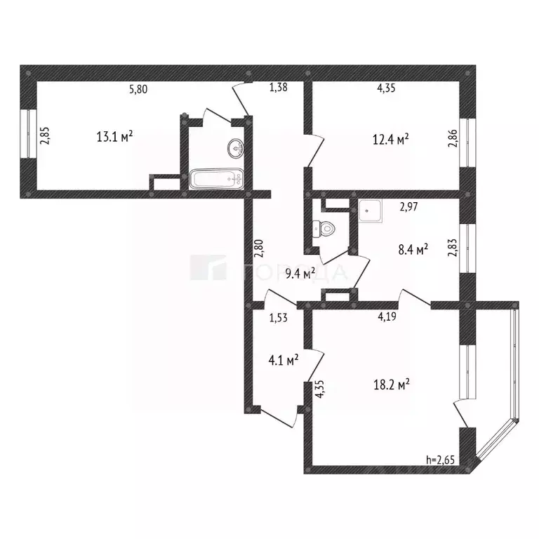 3-к кв. Кемеровская область, Новокузнецк ул. Екимова, 32Б (70.0 м) - Фото 1
