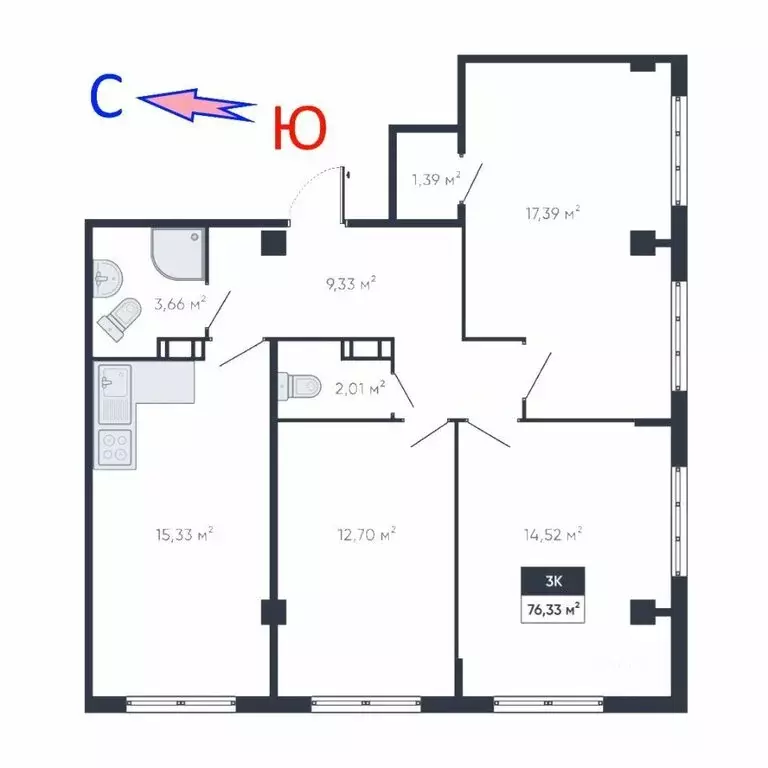 3-комнатная квартира: Мурино, улица Шоссе в Лаврики, 93 (77.1 м) - Фото 0