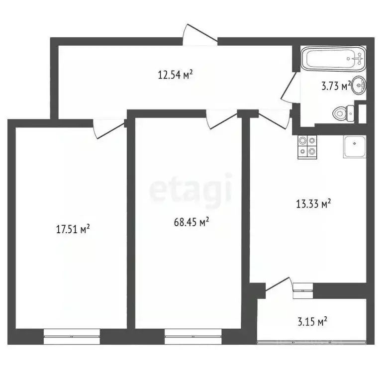 2-к кв. Ростовская область, Ростов-на-Дону Тибетская ул., 1Вс8 (68.7 ... - Фото 2