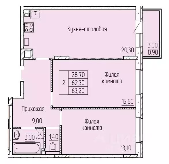 2-к кв. Ростовская область, Батайск ул. Макаровского, 4к2 (63.8 м) - Фото 0