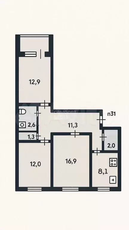 3-к. квартира, 67,1 м, 7/9 эт. - Фото 0
