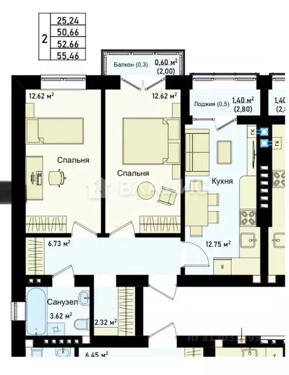 2-к кв. Калининградская область, Калининград ул. Сержанта Мишина, 83к1 ... - Фото 0