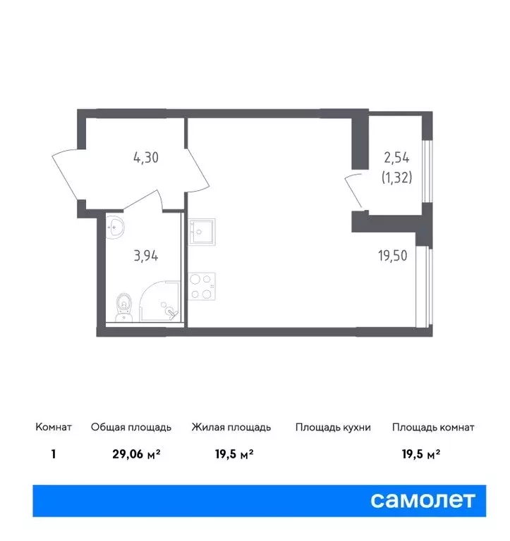 Квартира-студия: деревня Новосаратовка, улица Первых, 8к1 (29.06 м) - Фото 0