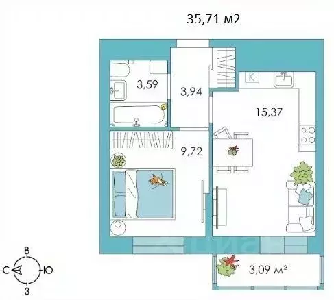 1-к кв. Тульская область, Тула Петровский квартал мкр, ул. Летчика ... - Фото 2