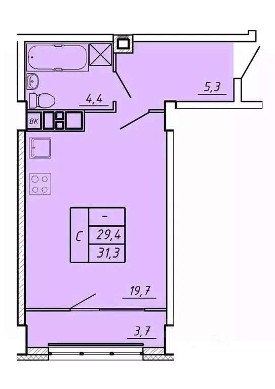 Студия Ивановская область, Иваново Видный мкр,  (31.3 м) - Фото 0