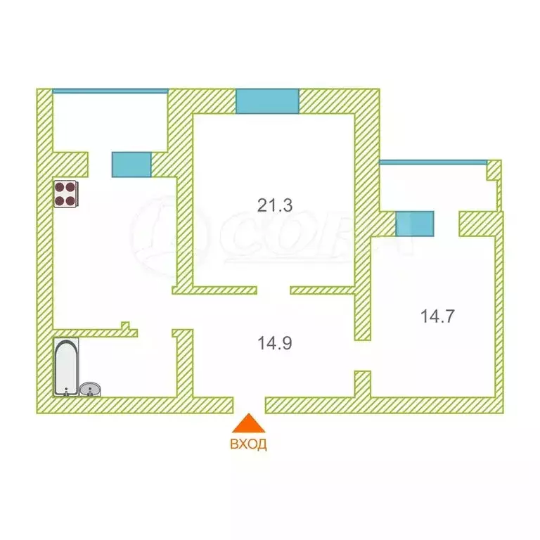 2-комнатная квартира: Тюмень, Вокзальная улица, 1/2 (67.3 м) - Фото 2