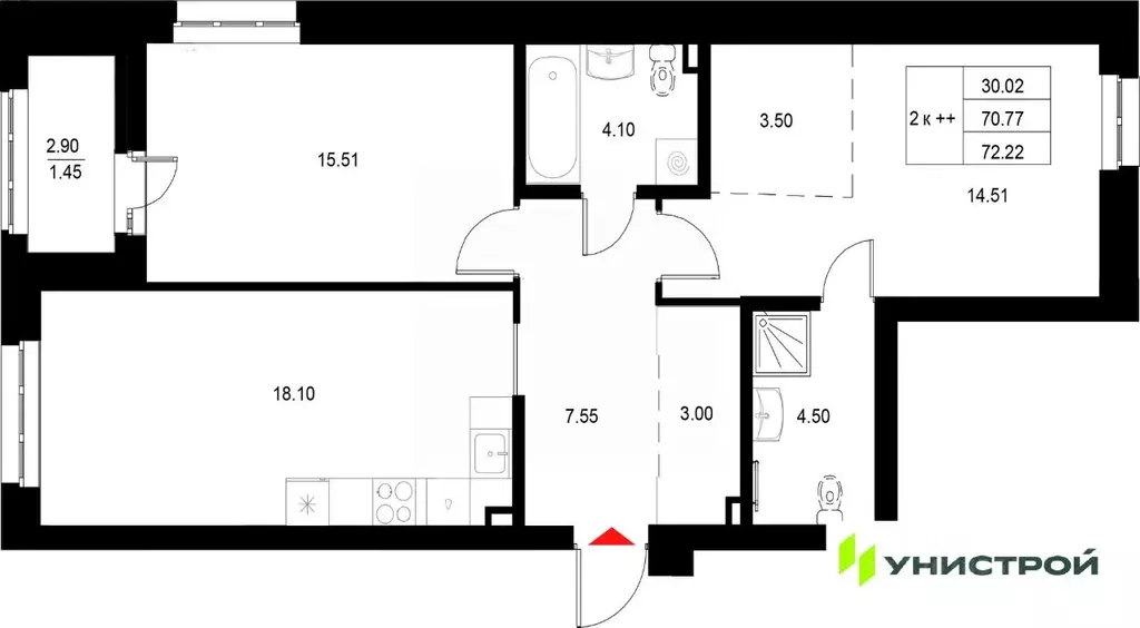 2-к кв. Татарстан, Казань Техническая ул. (72.22 м) - Фото 1