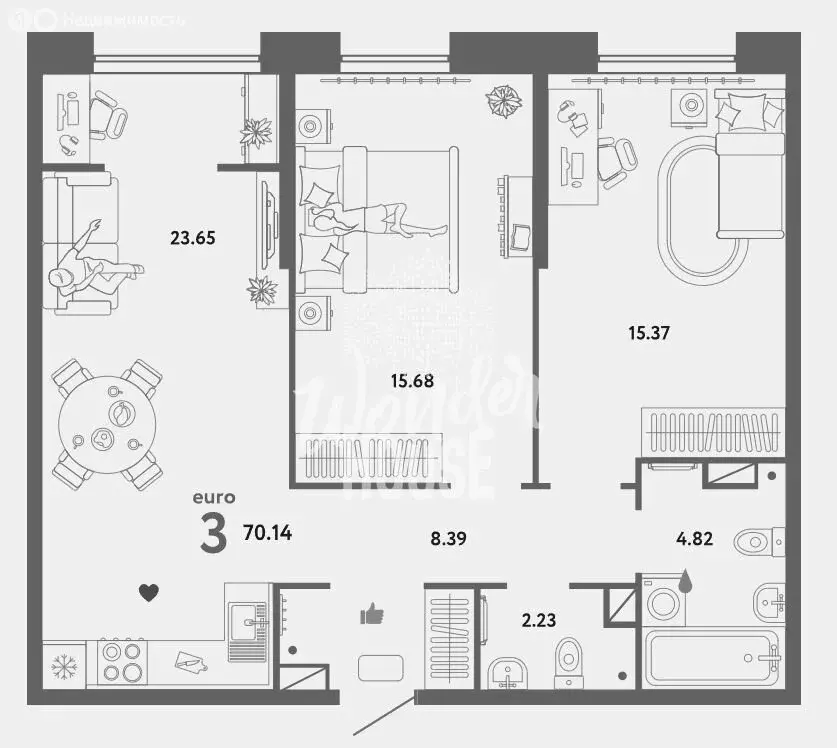 3-комнатная квартира: Тюмень, Харьковская улица, 76 (69.9 м) - Фото 0