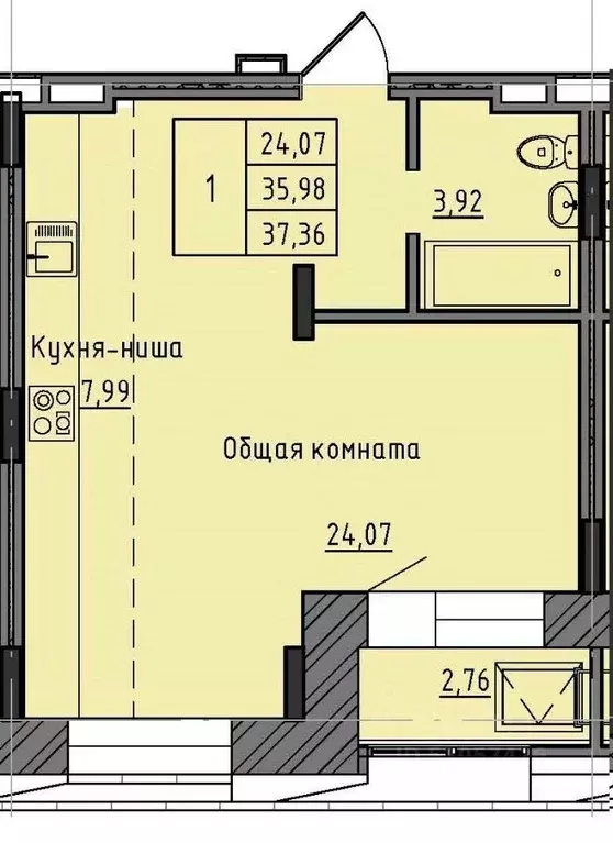 1-к кв. Саха (Якутия), Якутск 37-й кв-л,  (37.36 м) - Фото 0